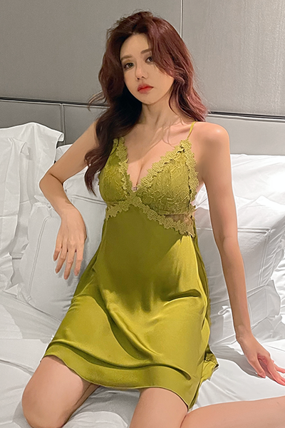 性感情趣內衣【墨綠的夜】柔絲緞面蕾絲花邊吊帶裙 (4色)